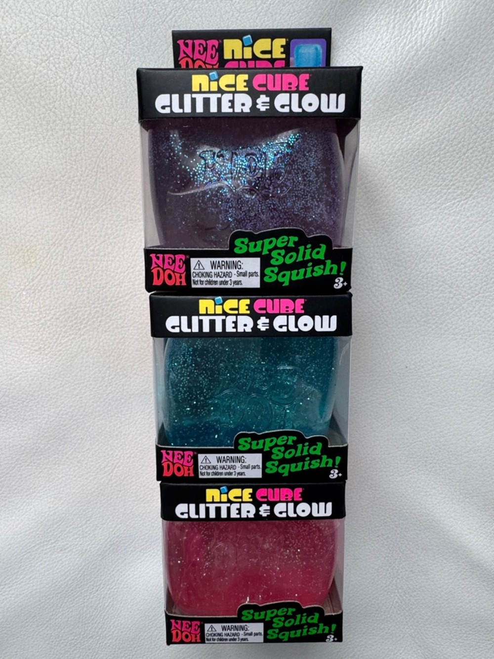 SHIPS TODAY! Nee Doh Nice Cube Glitter Glow Blue Purple Pink Squishy Viral New